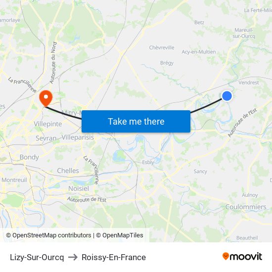 Lizy-Sur-Ourcq to Roissy-En-France map