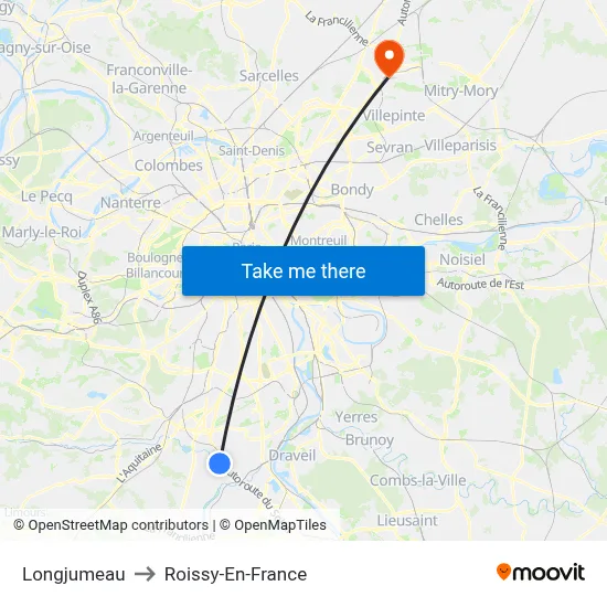 Longjumeau to Roissy-En-France map