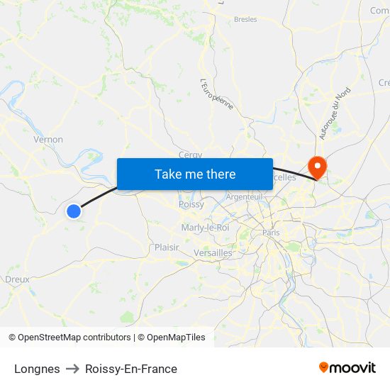 Longnes to Roissy-En-France map
