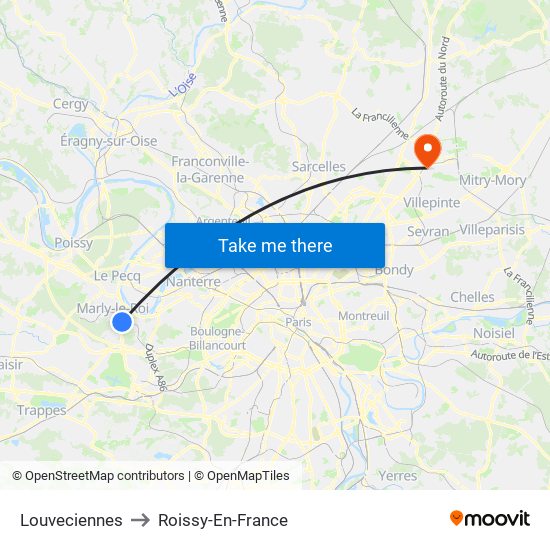 Louveciennes to Roissy-En-France map