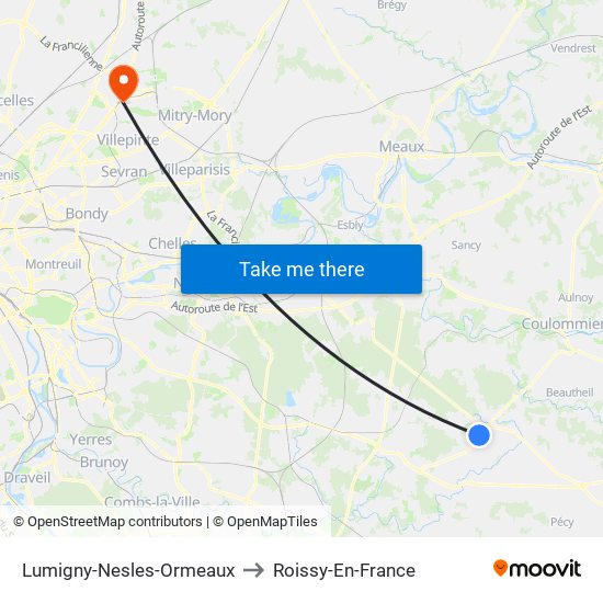 Lumigny-Nesles-Ormeaux to Roissy-En-France map