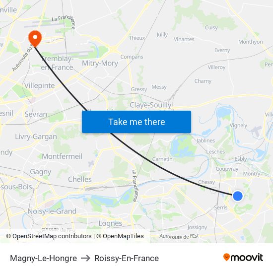 Magny-Le-Hongre to Roissy-En-France map