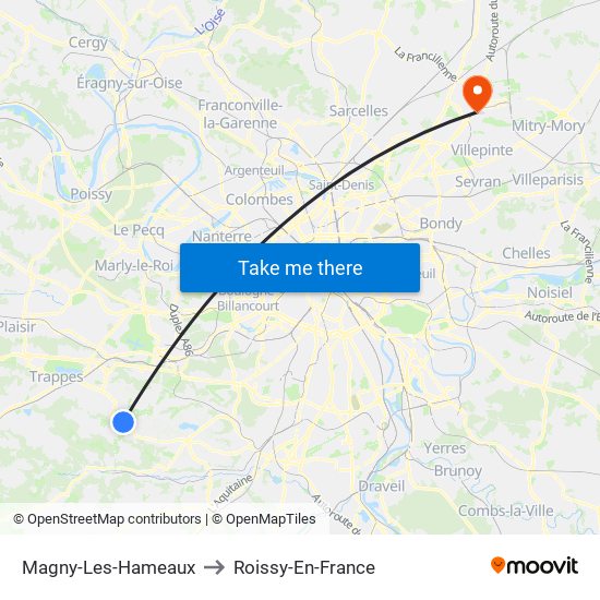 Magny-Les-Hameaux to Roissy-En-France map