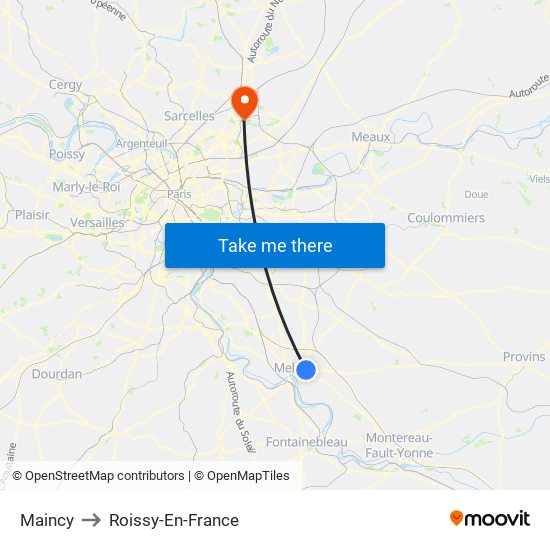 Maincy to Roissy-En-France map