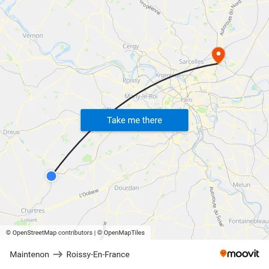 Maintenon to Roissy-En-France map
