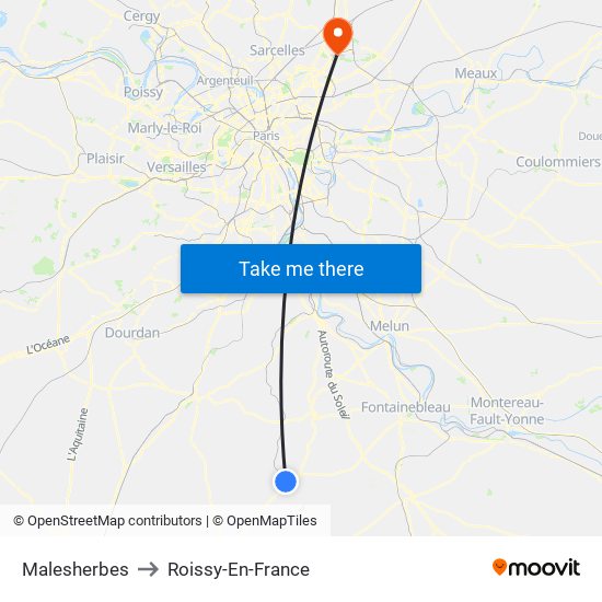 Malesherbes to Roissy-En-France map