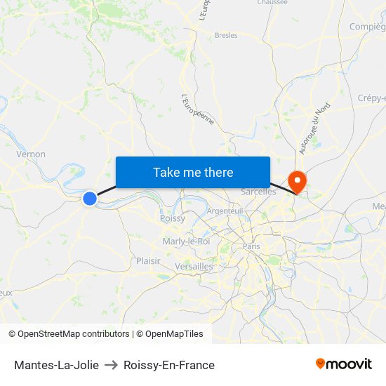 Mantes-La-Jolie to Roissy-En-France map
