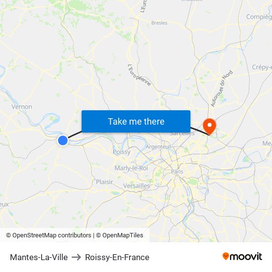 Mantes-La-Ville to Roissy-En-France map