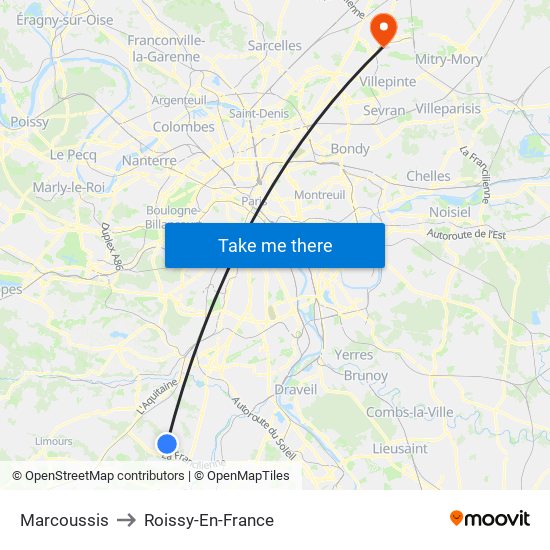 Marcoussis to Roissy-En-France map