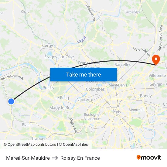 Mareil-Sur-Mauldre to Roissy-En-France map
