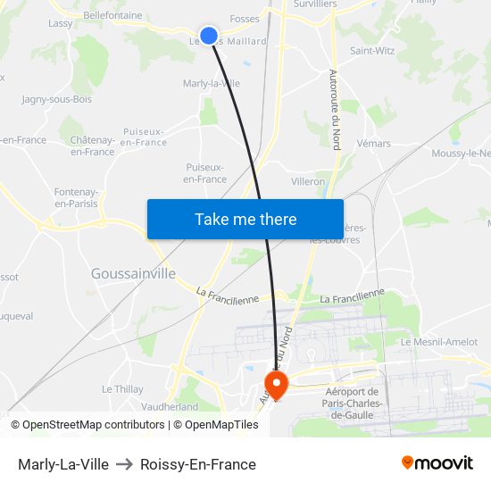 Marly-La-Ville to Roissy-En-France map