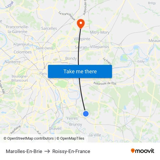 Marolles-En-Brie to Roissy-En-France map