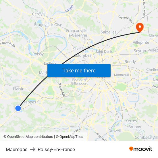 Maurepas to Roissy-En-France map
