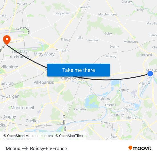 Meaux to Roissy-En-France map