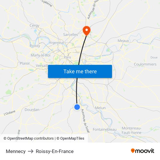 Mennecy to Roissy-En-France map