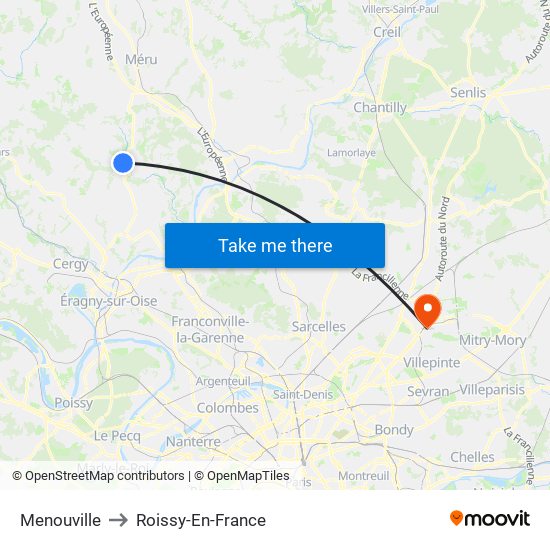 Menouville to Roissy-En-France map