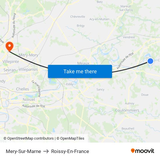 Mery-Sur-Marne to Roissy-En-France map