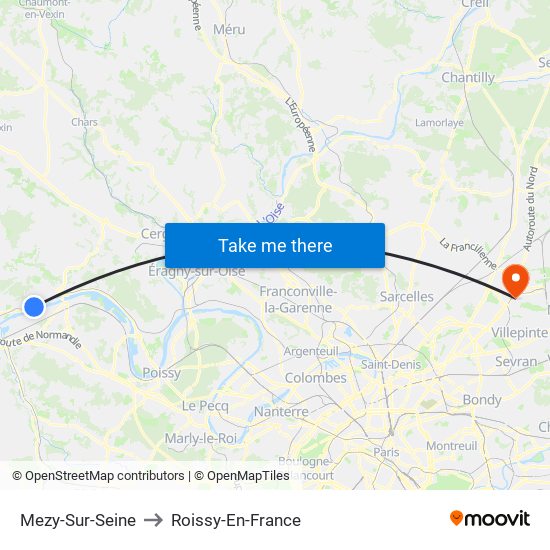 Mezy-Sur-Seine to Roissy-En-France map