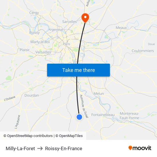 Milly-La-Foret to Roissy-En-France map