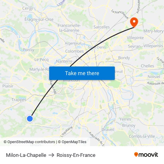 Milon-La-Chapelle to Roissy-En-France map