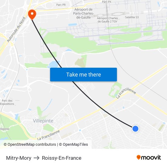 Mitry-Mory to Roissy-En-France map