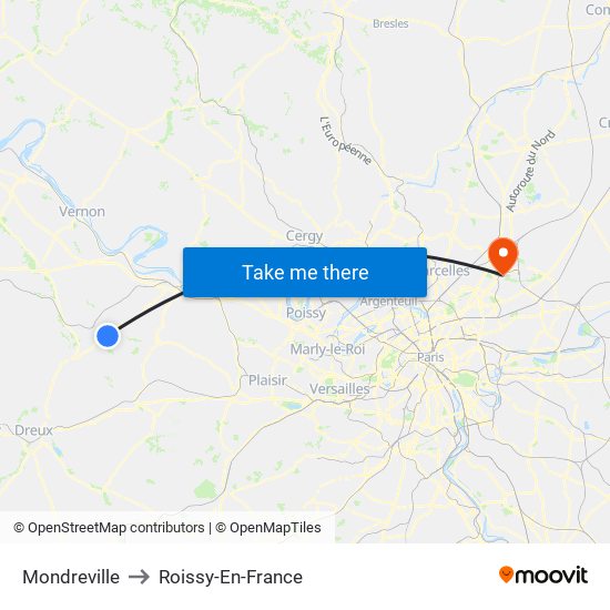 Mondreville to Roissy-En-France map