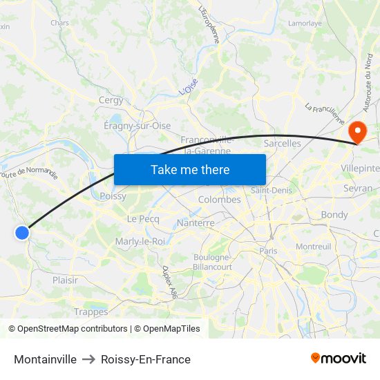 Montainville to Roissy-En-France map