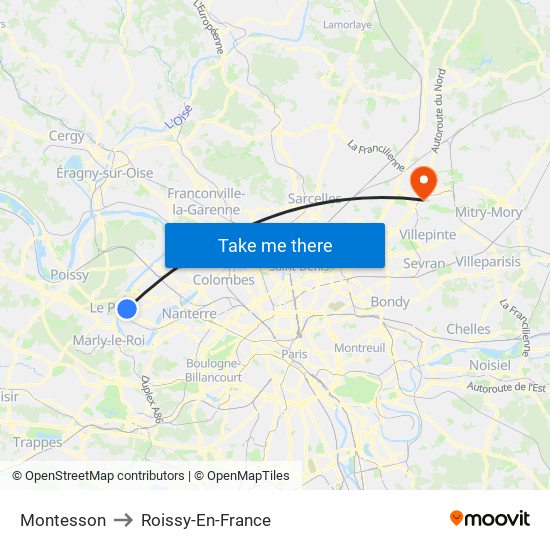 Montesson to Roissy-En-France map