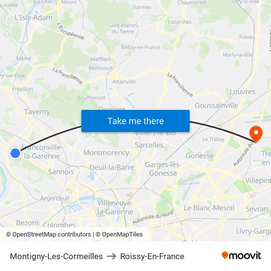 Montigny-Les-Cormeilles to Roissy-En-France map