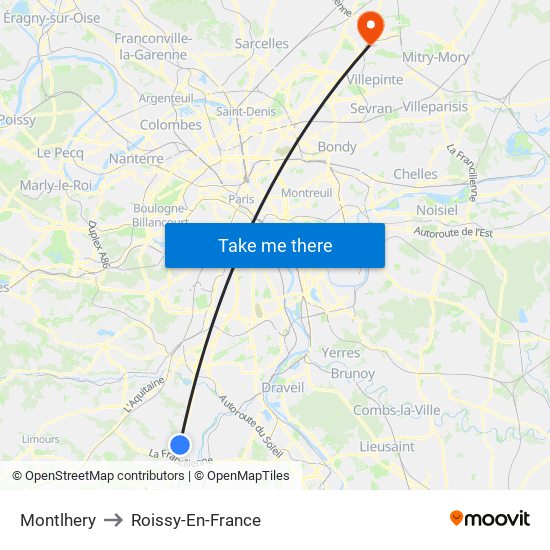 Montlhery to Roissy-En-France map