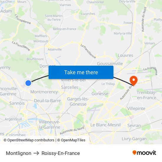 Montlignon to Roissy-En-France map
