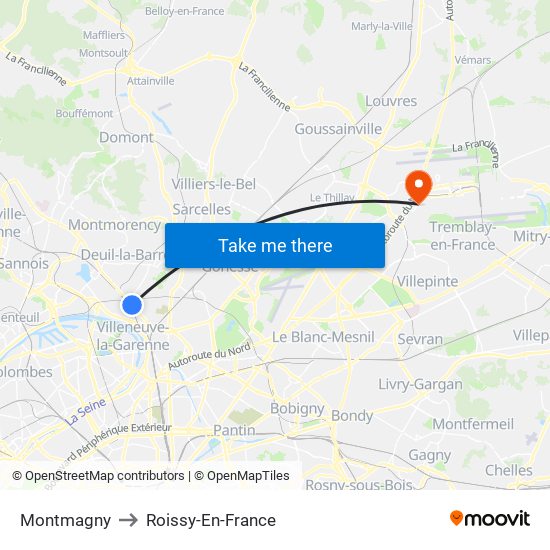 Montmagny to Roissy-En-France map