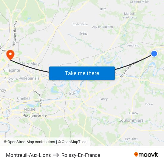 Montreuil-Aux-Lions to Roissy-En-France map