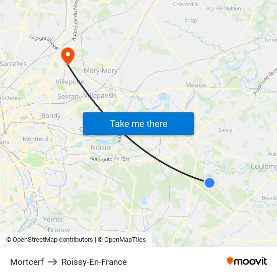 Mortcerf to Roissy-En-France map