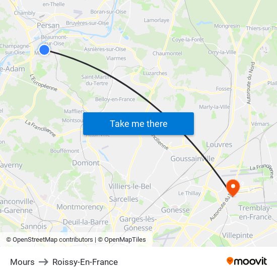 Mours to Roissy-En-France map