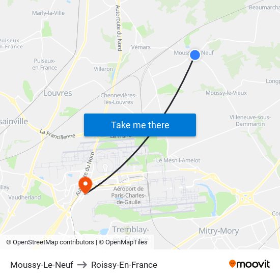 Moussy-Le-Neuf to Roissy-En-France map