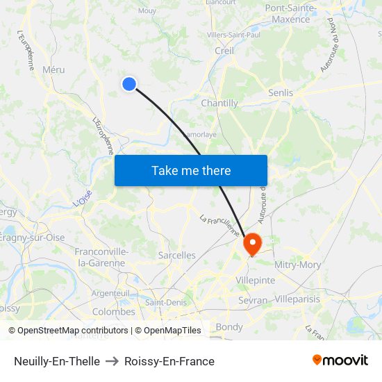 Neuilly-En-Thelle to Roissy-En-France map