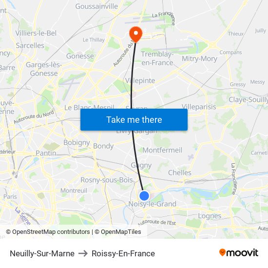 Neuilly-Sur-Marne to Roissy-En-France map