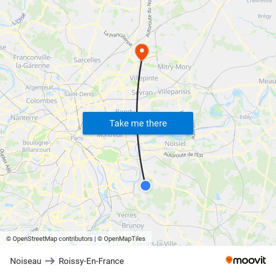 Noiseau to Roissy-En-France map