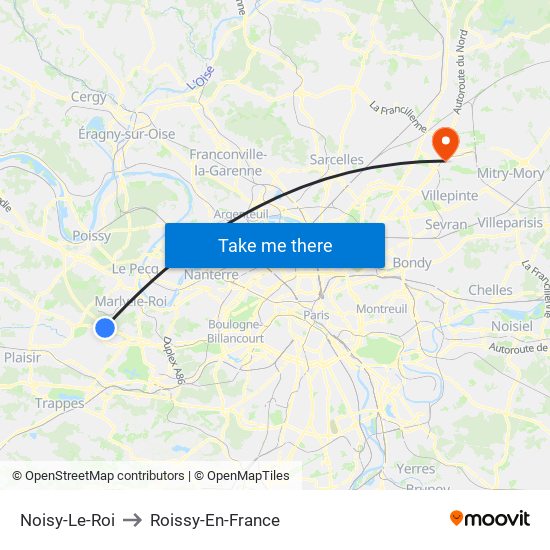 Noisy-Le-Roi to Roissy-En-France map