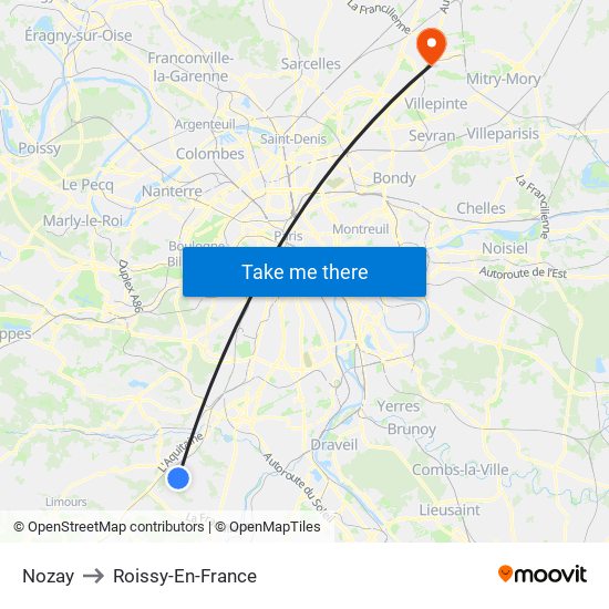 Nozay to Roissy-En-France map