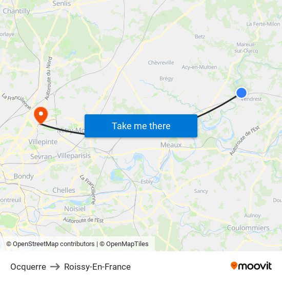 Ocquerre to Roissy-En-France map