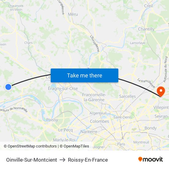 Oinville-Sur-Montcient to Roissy-En-France map