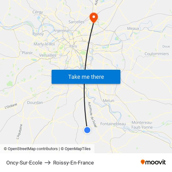 Oncy-Sur-Ecole to Roissy-En-France map