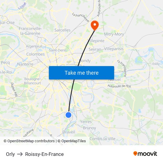 Orly to Roissy-En-France map