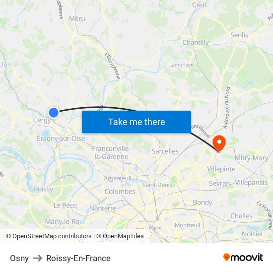 Osny to Roissy-En-France map