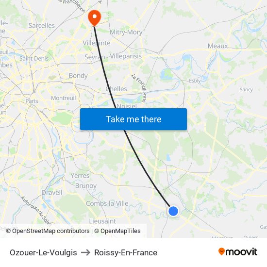 Ozouer-Le-Voulgis to Roissy-En-France map