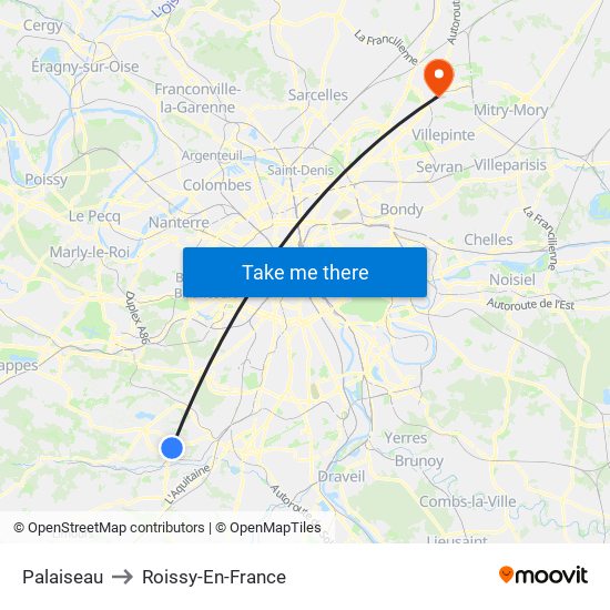 Palaiseau to Roissy-En-France map