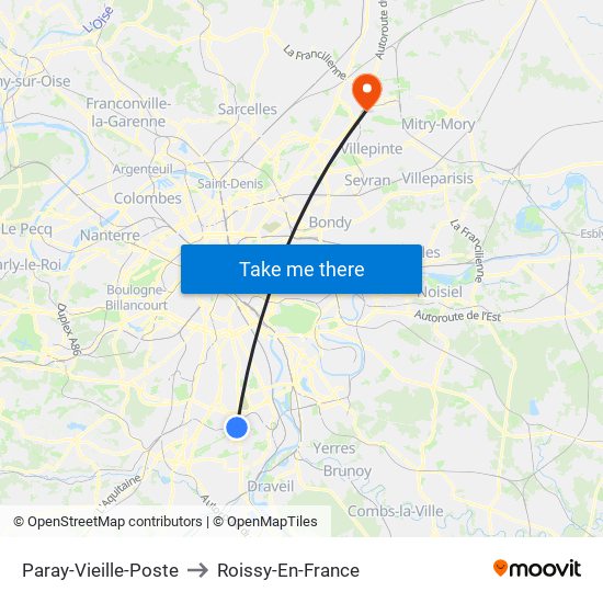 Paray-Vieille-Poste to Roissy-En-France map