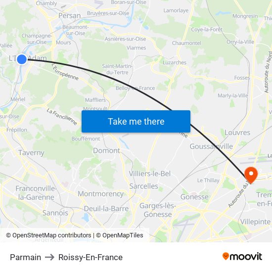 Parmain to Roissy-En-France map